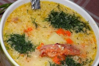 Суп с копчённой курицей и плавленым сырком