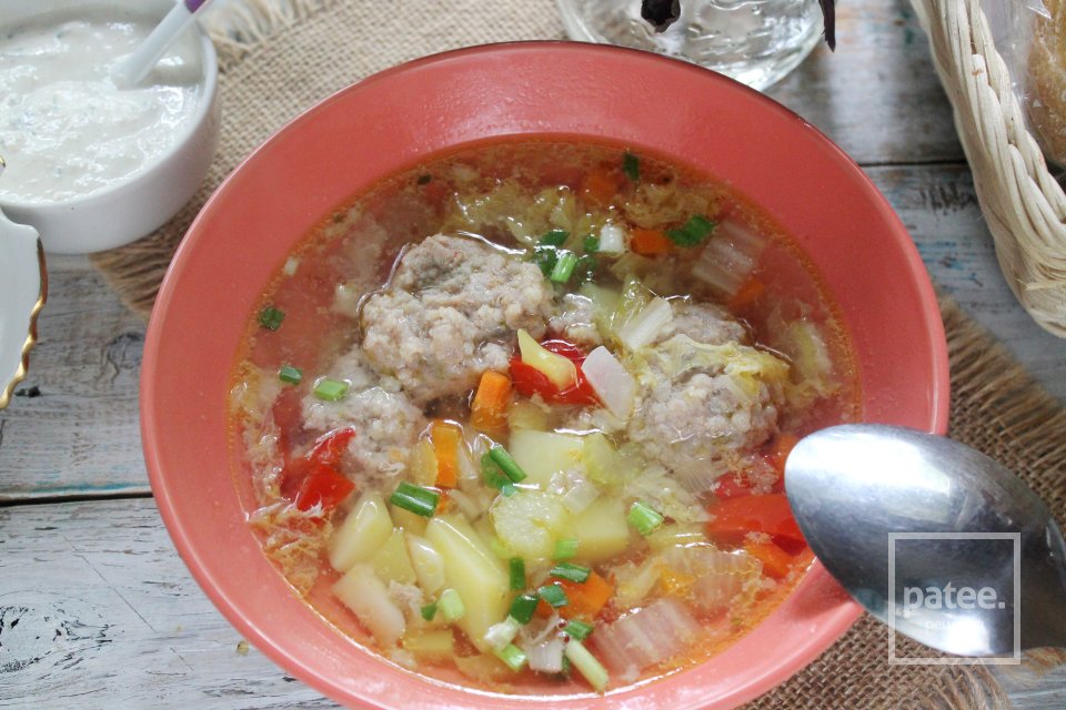 Щи с пекинской капустой и мясными фрикадельками - Шаг 22