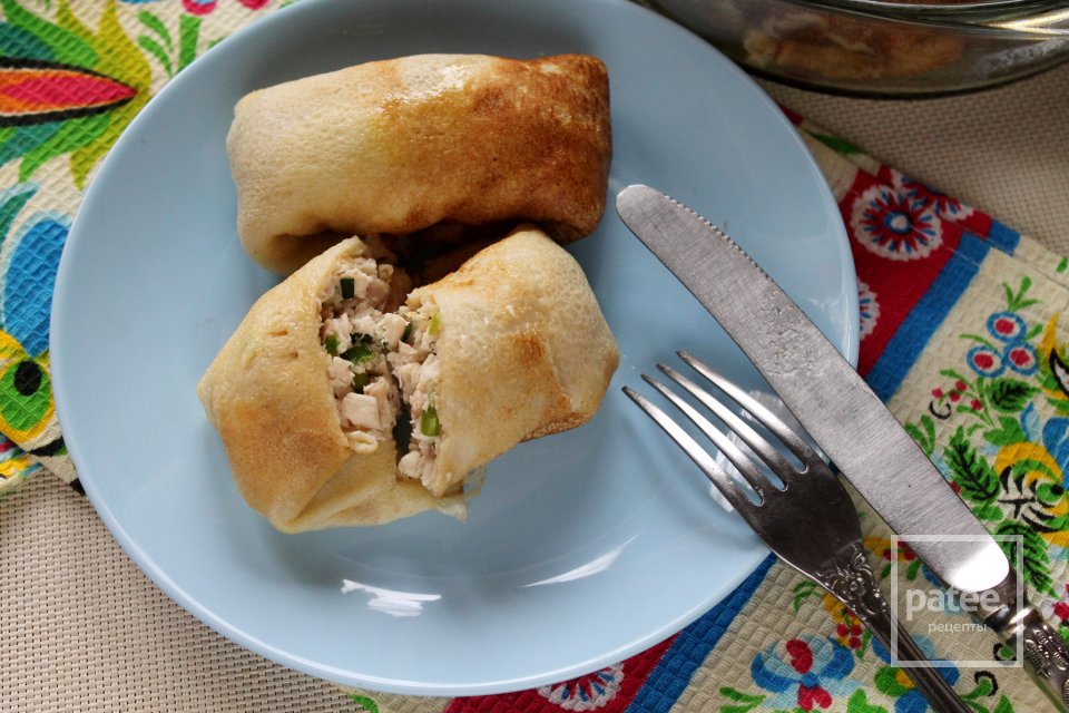 Блины, фаршированные курицей и зелёным луком - Шаг 19