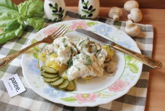 Филе судака с грибами в духовке