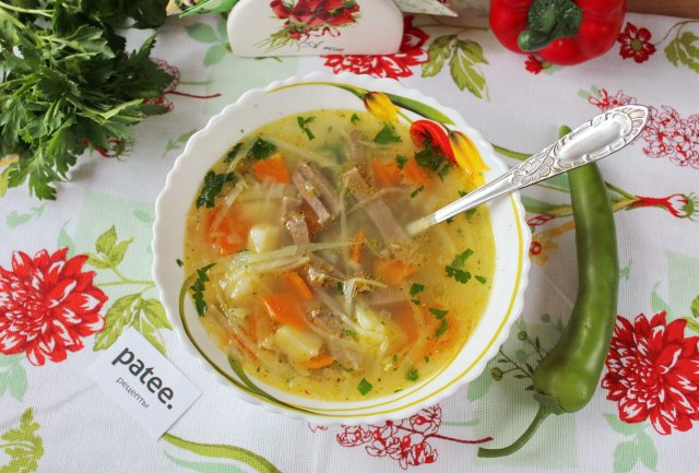 Овощной суп с языком