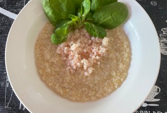 Пшеничная каша с мясом криля, корном и шпинатом постный рецепт