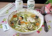 Суп с шампиньонами и лапшой удон