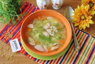 Рассольник с булгуром и сардельками