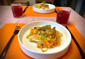 Жаренные Креветки с овощами с Роллтоном