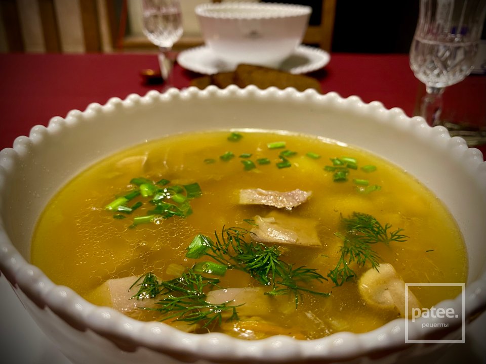 Картофельный суп с булгуром, шампиньонами и свиными языками - Шаг 15