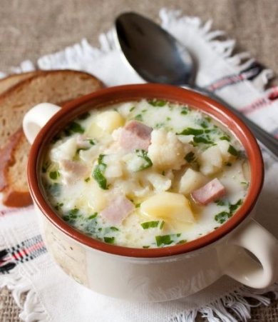 Быстрый суп из цветной капусты и ветчиной 🍲