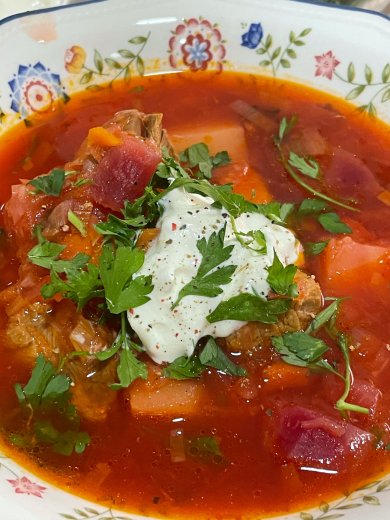 Славянский борщ с луком порей, свеклой и квашеной капустой на говяжьем бульоне - Шаг 14