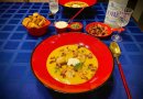 Тыквенный суп-пюре с имбирем, беконом и креветками