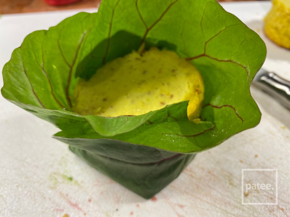 Суфле из сибаса с хрустящим картофелем, имбирным муссом, гороховым пюре за 16 часов - Шаг 12