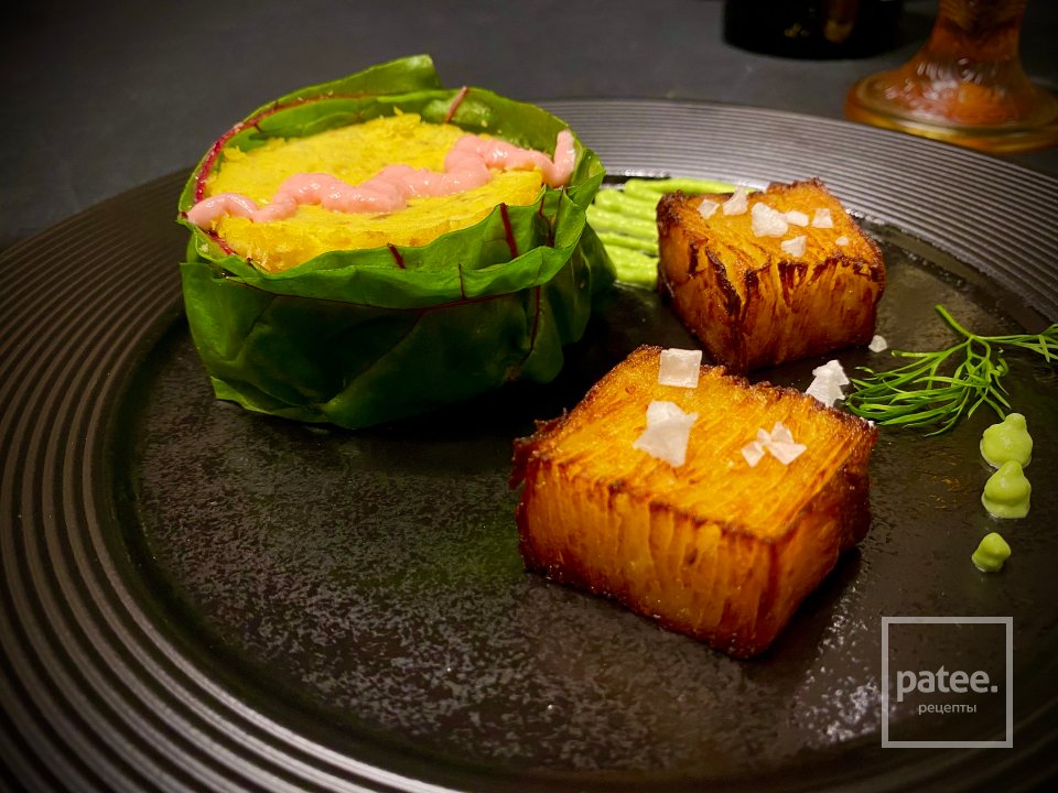 Суфле из сибаса с хрустящим картофелем, имбирным муссом, гороховым пюре за 16 часов - Шаг 18