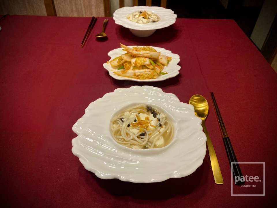 Японская лапша на даси, с сушеным крилем, тофу и быстрая кимчи - Шаг 13