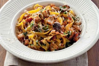 Тальятелле с грибами и беконом 🍝