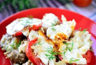 Куриная печень с помидорами и сыром в духовке 👍🏼