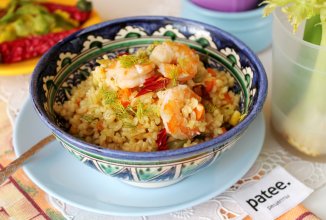 Булгур с мексиканской смесью и креветками
