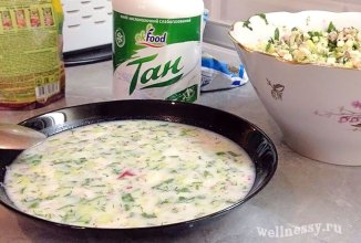 ПП окрошка с редисом, мясом, огурцами 🥣