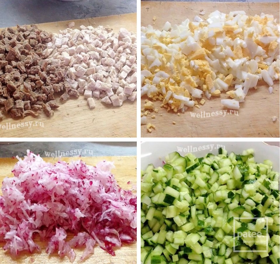 ПП окрошка с редисом, мясом, огурцами 🥣 - Шаг 4