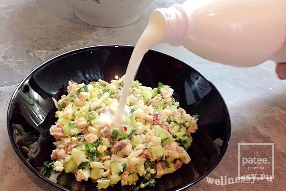 ПП окрошка с редисом, мясом, огурцами 🥣 - Шаг 6