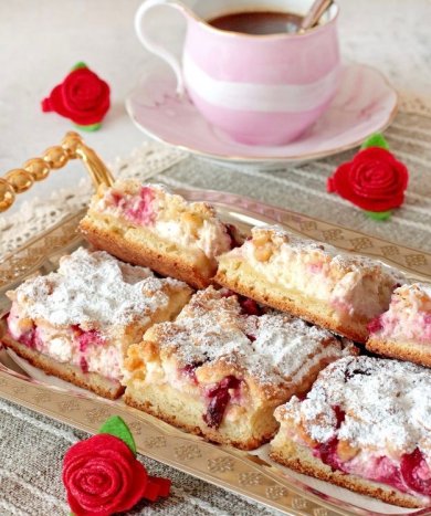 Тертый пирог с творогом и вишней 🍰