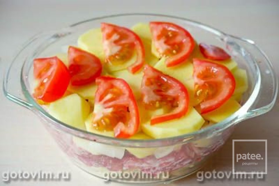 Картофельная запеканка с фаршем, помидорами и молочной заливкой 👍🏼 - Шаг 6