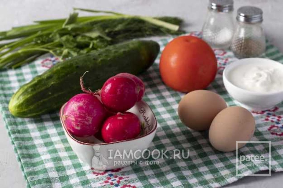 Салат с редиской, огурцом, яйцом и помидором 🥗 - Шаг 1