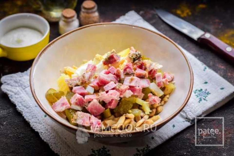 Салат с бужениной и шампиньонами 🥗 - Шаг 6
