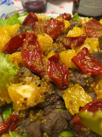 Теплый салат с печенью, апельсинами и вяленными томатами. - Шаг 1