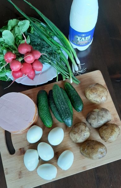 Окрошка с колбасой на Тане - Шаг 1