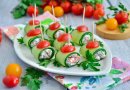 Рулетики из огурца с творожным сыром и красной рыбой 🥒