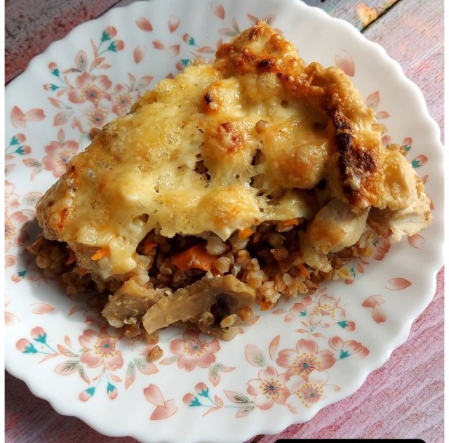 Гречка с курицей и шампиньонами в духовке 🍗
