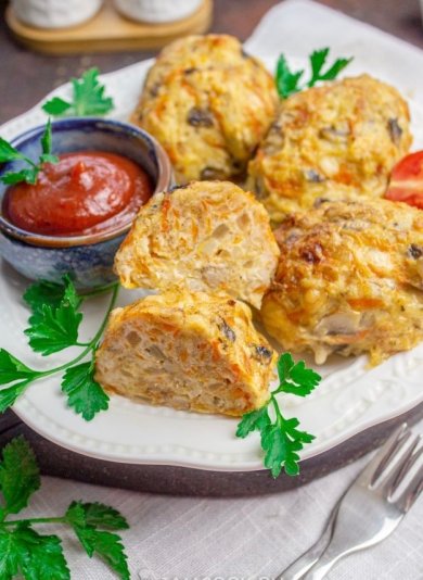Куриные котлеты с грибами и сыром в духовке 👍🏼