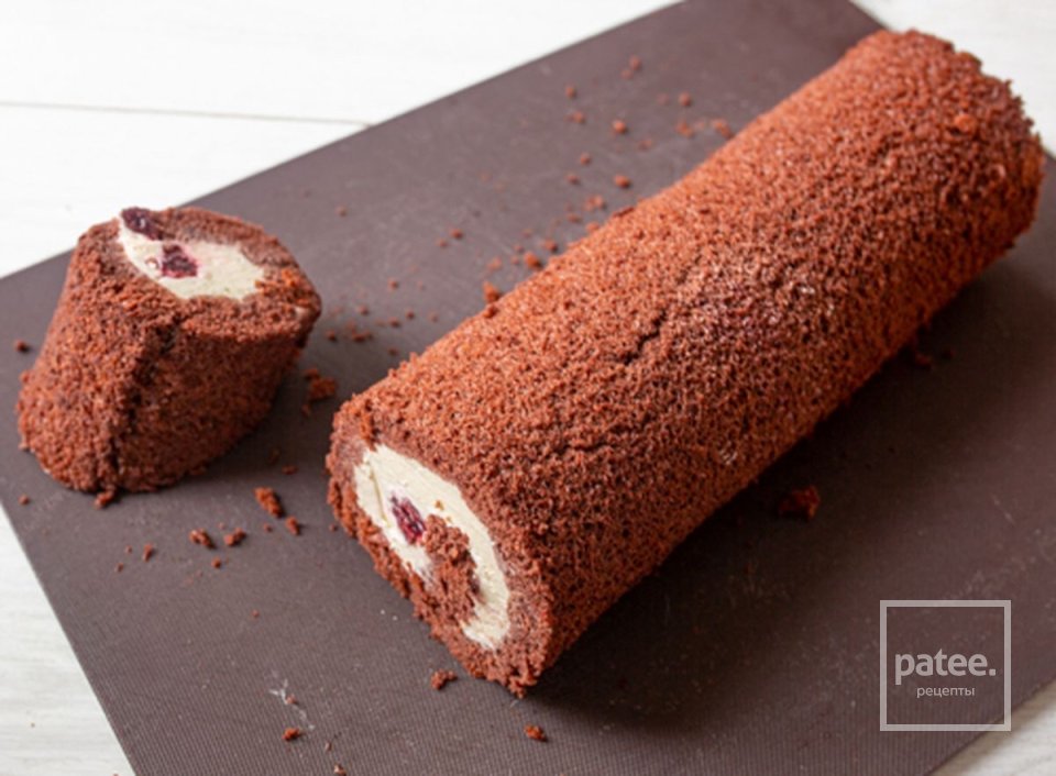 Рождественское полено” с маскарпоне и вишней 🍰 - Шаг 15