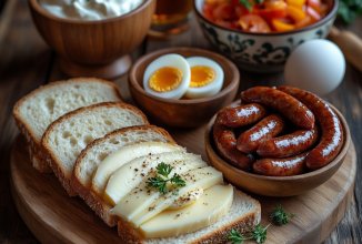 Бутерброд с домашней сметаной / адыгейским сыром и сладким чаем.
