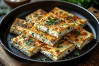 Квадратики с расплавленным творогом.