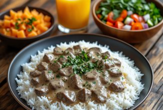 Бефстроганов с рисом.