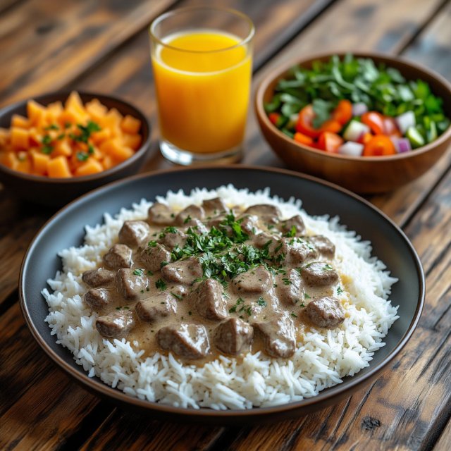 Бефстроганов с рисом.