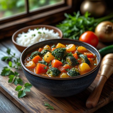 Варёный рис с овощным красным рагу / либо с любыми  другими тушенными овощами. - Шаг 1