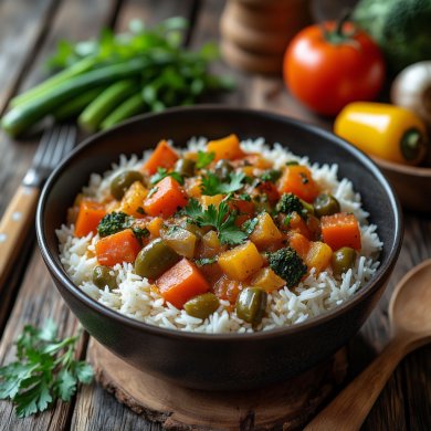 Варёный рис с овощным красным рагу / либо с любыми  другими тушенными овощами. - Шаг 2