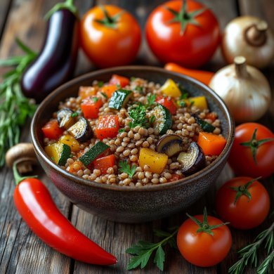 Варёная гречка с овощным красным рагу / либо с любыми другими тушенными овощами. - Шаг 2