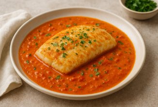 Палтус в сливочно-томатном соусе