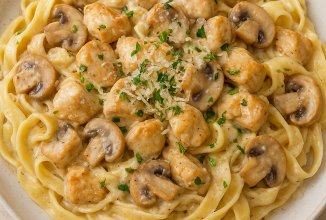 Феттучине с курицей и грибами в сливочном соусе