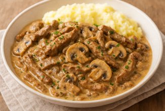 Бефстроганов из говядины с грибами